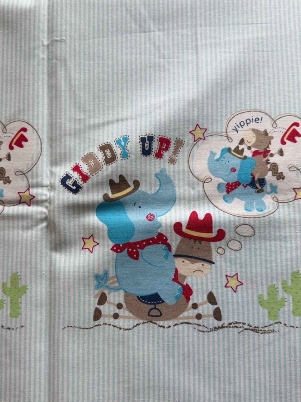Giddy Up! Vintage Blue Elephant Cowboy Cotton Fabric